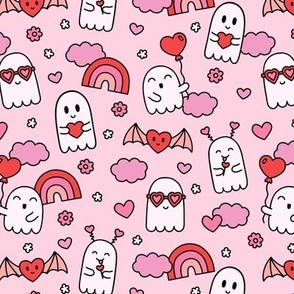 Valentines Ghosts on Pink (Medium Scale)