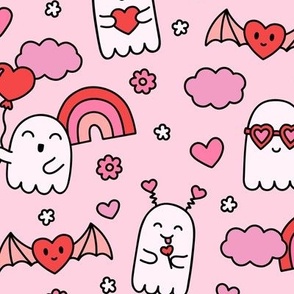 Valentines Ghosts on Pink (Large Scale)