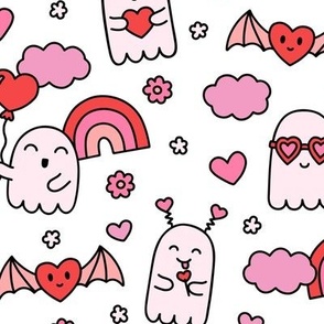 Valentines Ghosts on White (Large Scale)