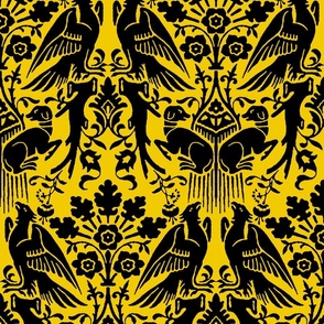 Hounds and Eagles, black on yellow