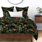 Vintage Birds of Paradise in the Nostalgic Tropical Flower Greenery Jungle - black  large scale wallpaper