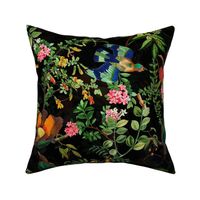 Vintage Birds of Paradise in the Nostalgic Tropical Flower Greenery Jungle - black  large scale wallpaper