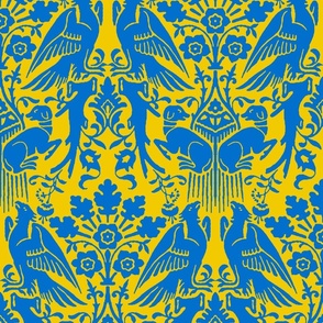 Hounds and Eagles, blue on yellow