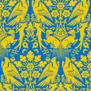Hounds and Eagles, yellow on blue