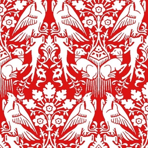 Hounds and Eagles, white on red