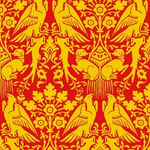 Hounds and Eagles, yellow on red