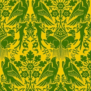 Hounds and Eagles, green on yellow