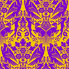 Hounds and Eagles, purple on yellow