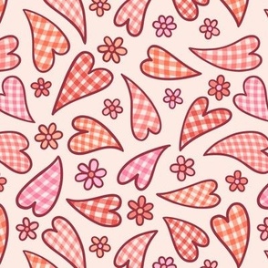 Gingham Hearts on Pink (Medium Scale)