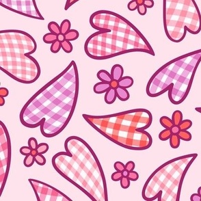 Gingham Hearts on Pink (Large Scale)