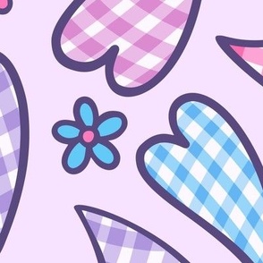 Gingham Hearts on Purple (Extra Large Scale)
