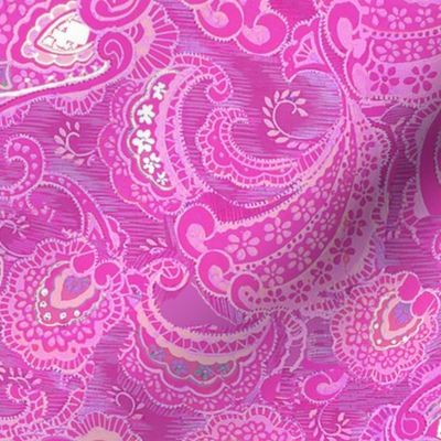 batik Paisley mid century mod pink