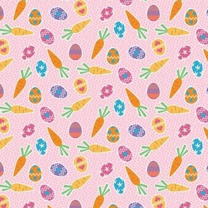 Easter Eggs and Carrots Tossed on Pink Polka Dot Ground Small Scale