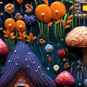 Embroidered Mushroom Houses (Large Scale)
