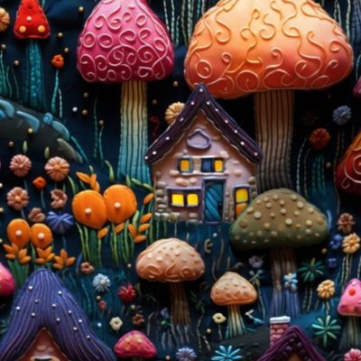 Embroidered Mushroom Houses (Medium Scale)