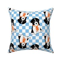 Medium - Border Collie puppy on light blue and white checkerboard - Pets Dogs - dog check