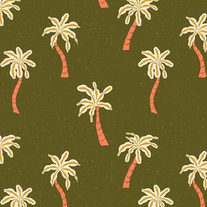 (L) Playful Palm Trees on the Beach Dark Olive Green