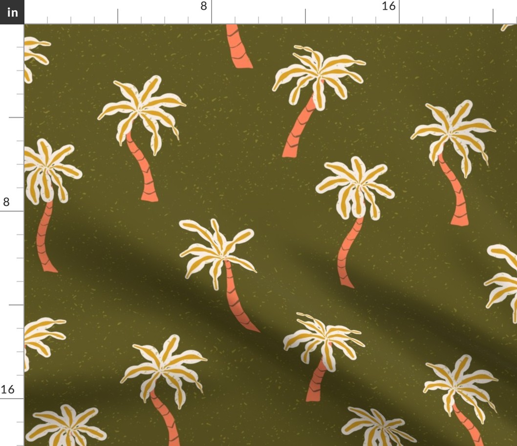 (L) Playful Palm Trees on the Beach Dark Olive Green