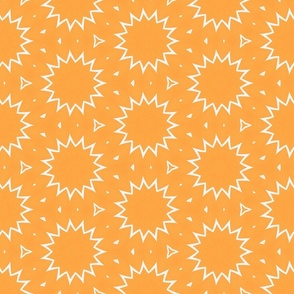 White Stylized Sunburst on Warm Yellow Orange Background 