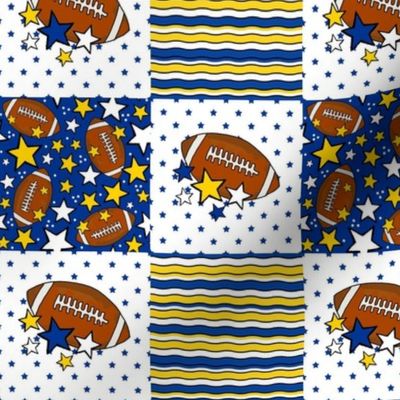 Smaller Patchwork 3 Inch Squares Team Spirit Football in Los Angeles Rams Royal Blue and Yellow for Cheater Quilt or Blanket