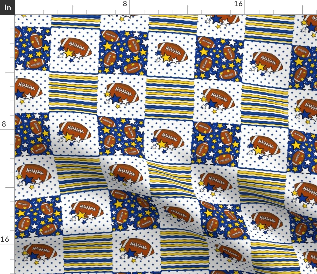 Smaller Patchwork 3 Inch Squares Team Spirit Football in Los Angeles Rams Royal Blue and Yellow for Cheater Quilt or Blanket