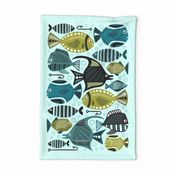 Deep Sea Fishing - Mid Century Modern Fish Tea Towel Wall Hanging