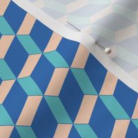 Geometric Fun with Teal Blue, Royal Blue, and Salmon-Colored Parallelograms