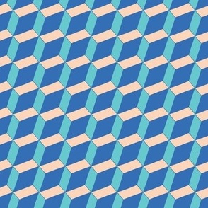 Geometric Fun with Teal Blue, Royal Blue, and Salmon-Colored Parallelograms