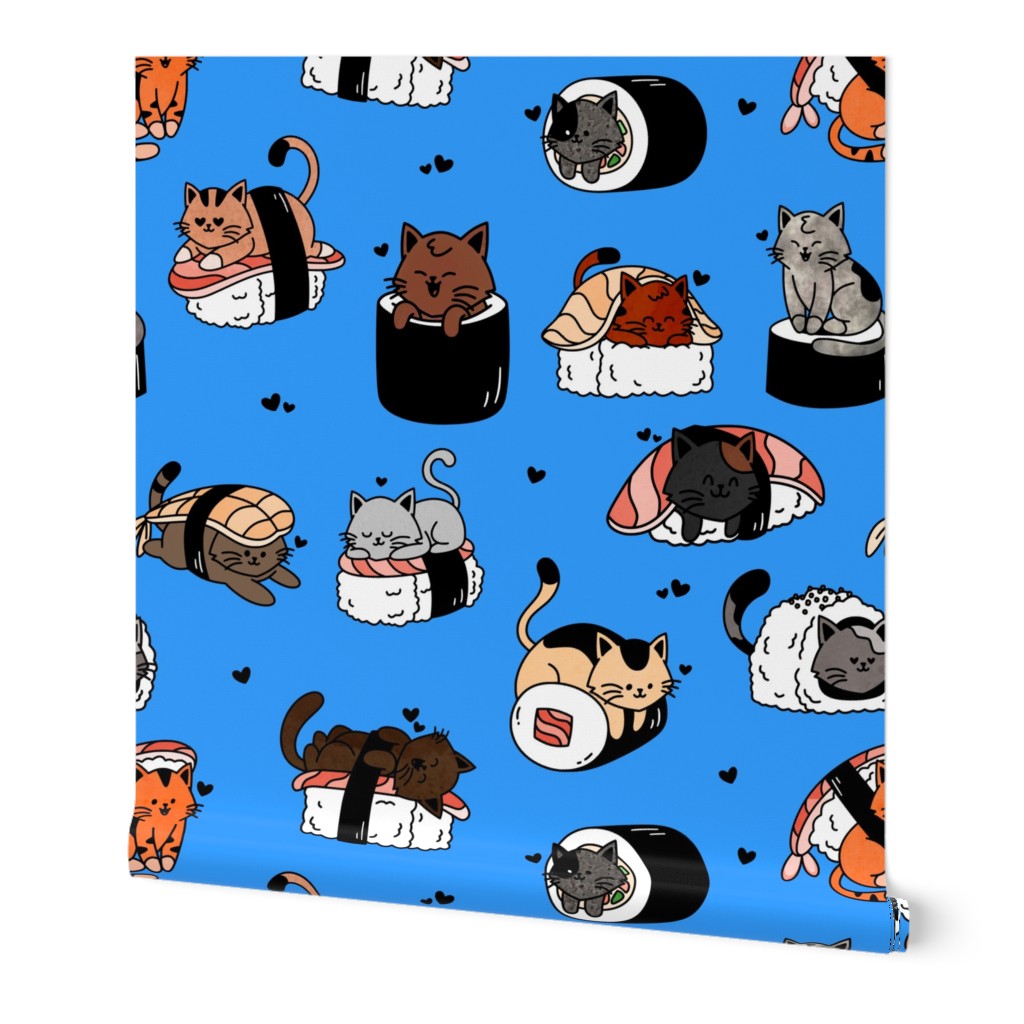 Sushi Cats on Blue