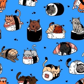 Sushi Cats on Blue