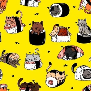 Sushi Cats on Yellow