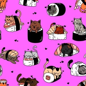 Sushi Cats on Fuchsia Pink