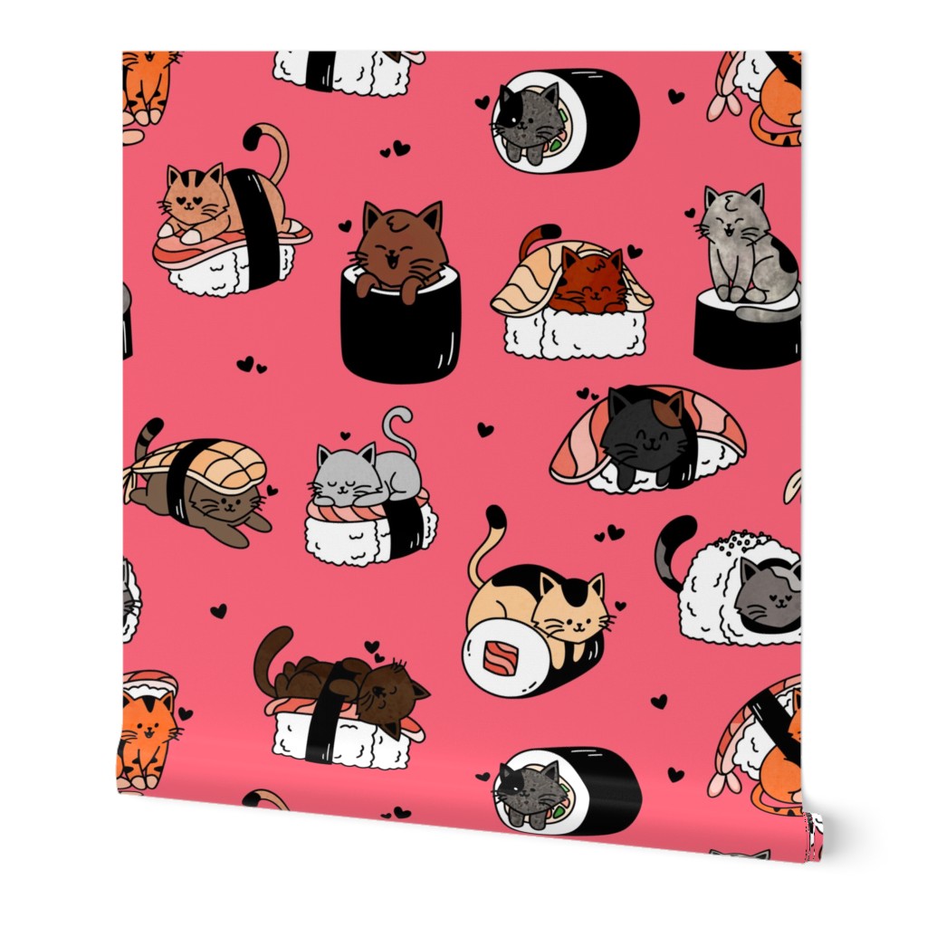 Sushi Cats on Salmon Pink
