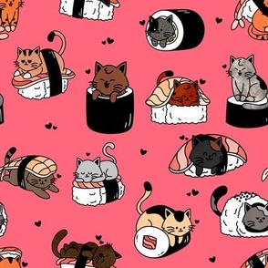 Sushi Cats on Salmon Pink