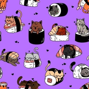 Sushi Cats on Purple