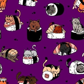 Sushi Cats on Plum Purple