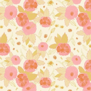 Apricity Rose - Hand Drawn Botanical In Pink And Orange.