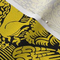 1390 Damask with Deer and Eagles, yellow on black