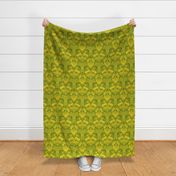 1390 Damask with Deer and Eagles, yellow on green