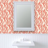 Serene Textured Coral in Coral Orange and Ivory Off White (Wallpaper Scale)