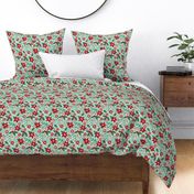 Joyous Poinsettia & Holly Holiday print in classic red, green, pink and pale mint