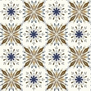 Garden Charm Tiles in Brown and Blue - 2x2 motifs