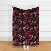 Vintage Moody Florals - Antique Roses and Nostalgic Gothic Mystic Night - Victorian Goth Wallpaper - burgundy 