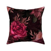 Vintage Moody Florals - Antique Roses and Nostalgic Gothic Mystic Night - Victorian Goth Wallpaper - burgundy 