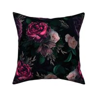 Vintage Moody Florals - Antique Roses and Nostalgic Gothic Mystic Night - Victorian Goth Wallpaper - midnight burgundy moonlight
