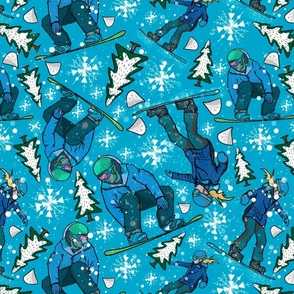 Snowboarding Fun Block Print Style