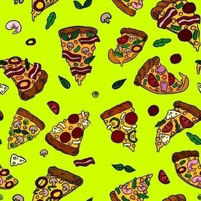 Pizza on lime green/neon yellow