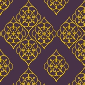 Elegant Gold and Eggplant 'Royalty' Fabric and Wallpaper - Luxurious Home Decor