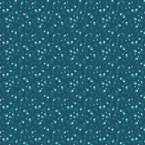 Small scale berries turquoise and light blue against dark blue background