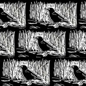 The Messenger: Crow Design, Block Print Inspired Fabric, Monochromatic Black and White